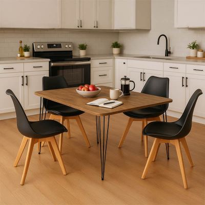 Set Mobilier Dining cu Masă și 4 Scaune Gaston/Polkan, /Metal, Multicolor, 120x60x73 cm