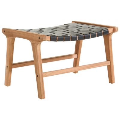Taburet din lemn, piele, culoare natur, negru