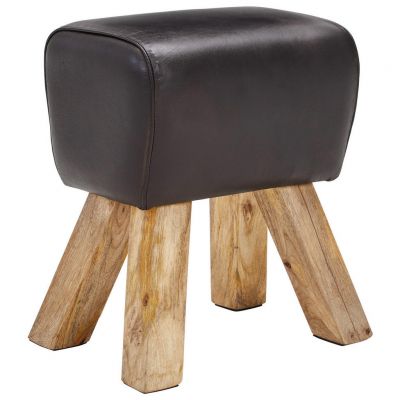 Taburet din lemn, piele, negru