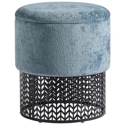 Taburet din metal, textil, material pe bază de lemn, albastru