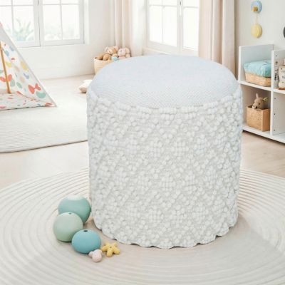 Taburet din textil, alb