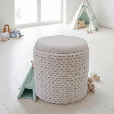 Taburet din textil, crem