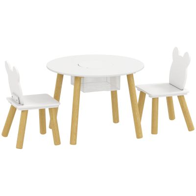 AIYAPLAY Set 1 masă rotundă, 2 scaune pentru copii, 3 piese, spătar în formă de urs, activități, activități creative, mese, 3-6 ani | Aosom Romania