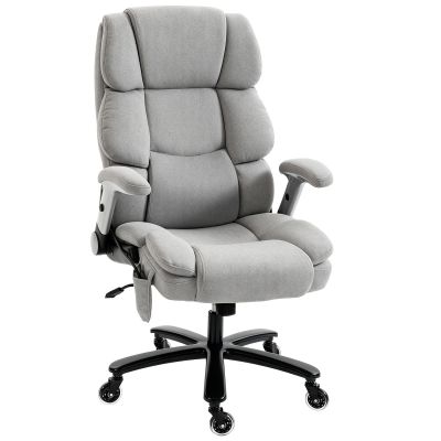 HOMCOM Scaun de birou extra lat cu suport lombar cu airbag, scaun de birou cu apărători rabatabile, arcuri pocket, Gri deschis | Aosom Romania