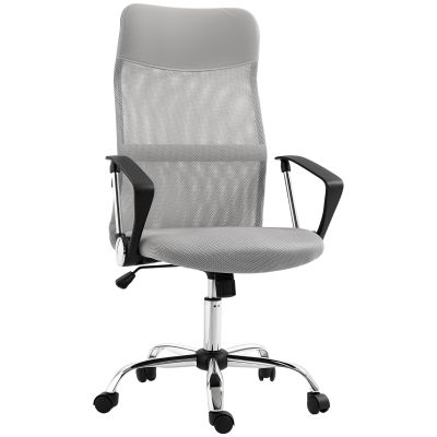 HOMCOM Scaun Ergonomic de Birou Rotativ, Înălțime Reglabilă și Spătar din Plasă, 63x65x109-119 cm, Gri Deschis | Aosom Romania