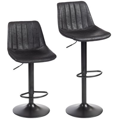 HOMCOM Set 2 scaune de bar cu design retro, incl. suport pentru picioare, reglabil pe înălțime, piston cu gaz, Negru | Aosom Romania
