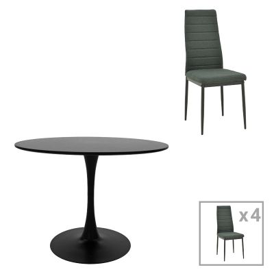 Masa de dining cu 4 scaune Balou-Parker, Negru, metal și, 120x73 cm