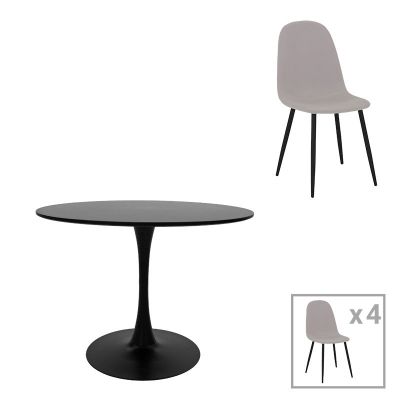 Masa de dining set 5 piese Bella-Balou, Negru-Gri, 120x73 cm