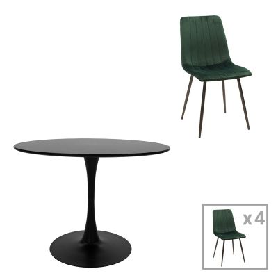 Masa de dining set Balou-Noor, negru-verde, D120x73 cm