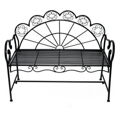 Outsunny Panchina da Giardino Biposto Stile Classico in Ferro, Nero, 113x56.5x90.5cm