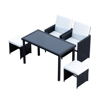 Outsunny Set Mobilier de Gradina in PE Rattan Mese 2 Scaune 2 Taburet cu Perne, Negru