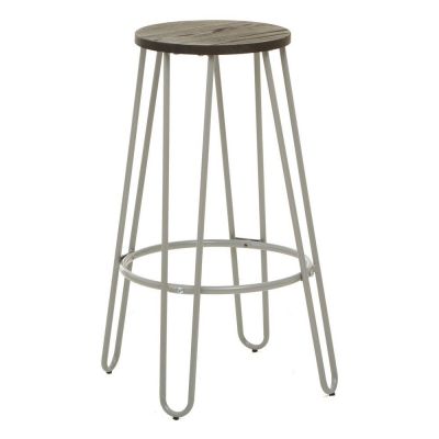 Scaun de bar gri/în culoare naturală închisă din lemn de ulm (înălțime șezut 75 cm) District – Premier Housewares