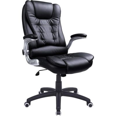 Scaun de birou ergonomic cu tetiera, spatar inalt, brate rabatabile, maxim 150 kg, 76x70x(111-121) cm, negru
