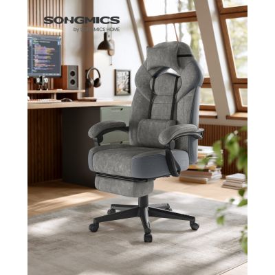 Scaun gaming, Cathy, Songmics, Gri, 69.7x72.4x133 cm