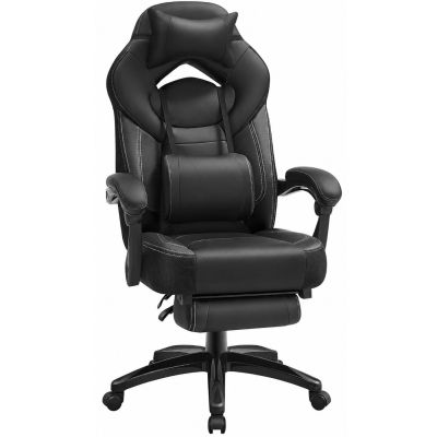 Scaun gaming ergonomic cu suport pentru picioare, tetiera reglabila si suport lombar, maxim 150 kg, 70x64x128 cm, negru
