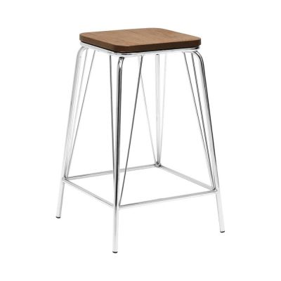 Scaun tip taburet argintiu/în culoare naturală din lemn de ulm District – Premier Housewares