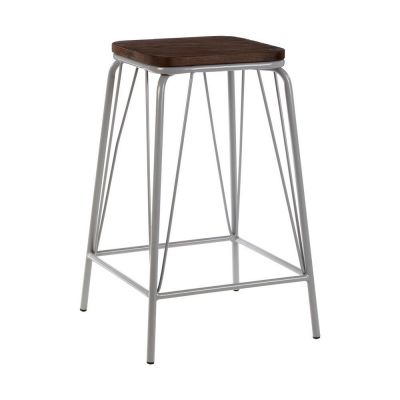 Scaun tip taburet gri/în culoare naturală închisă din lemn de ulm District – Premier Housewares