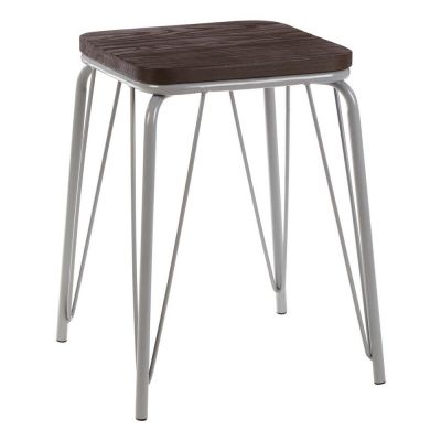 Scaun tip taburet gri/în culoare naturală închisă din lemn de ulm District – Premier Housewares