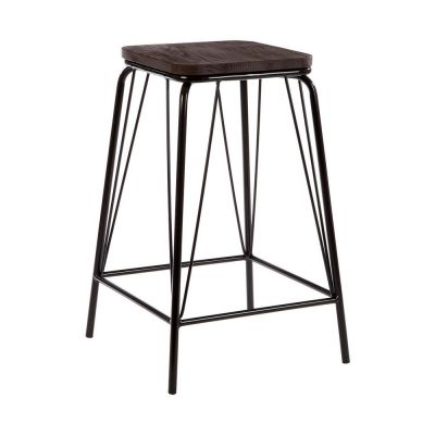 Scaun tip taburet negru/maro din lemn de ulm District – Premier Housewares