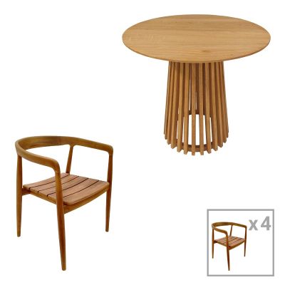 Set de Masa 5 piese Noody-Kenda din lemn de tek, Natural, D80x75 cm