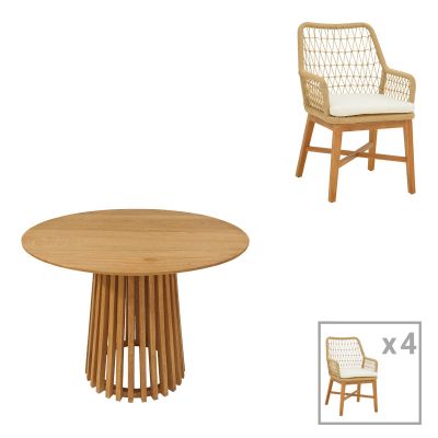 Set de Masa Elaiza-Kenda 5 piese, Natural, D80x75 cm