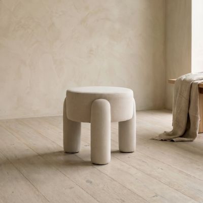 Taburet Ollera, Homla, 46.5x41 cm, MDF/poliester, ecru