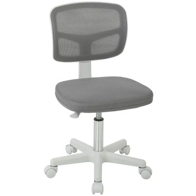 Vinsetto Scaun de birou ergonomic fără cotiere, fotoliu pivotant, spătar curbat din plasă și roți, Gri | Aosom Romania