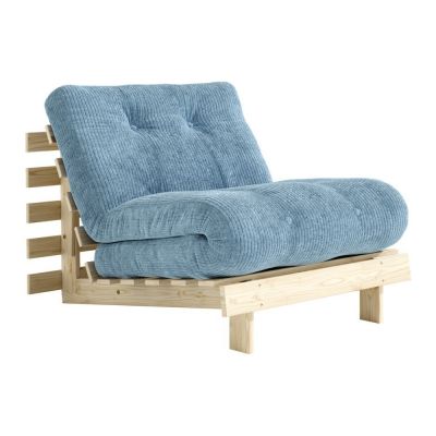 Fotoliu albastru deschis extensibil de tip futon cu tapițerie din catifea reiată Roots – Karup