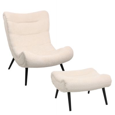 Fotoliu cu taburet PERSIN BOUCLE - Cream