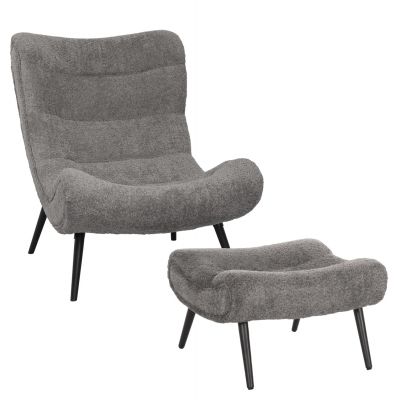 Fotoliu cu taburet PERSIN BOUCLE - Grey