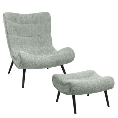 Fotoliu cu taburet PERSIN BOUCLE - Verde menta