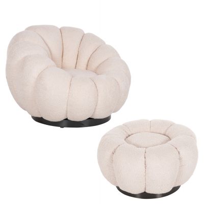 Fotoliu cu taburet TEROMA BOUCLE - Cream