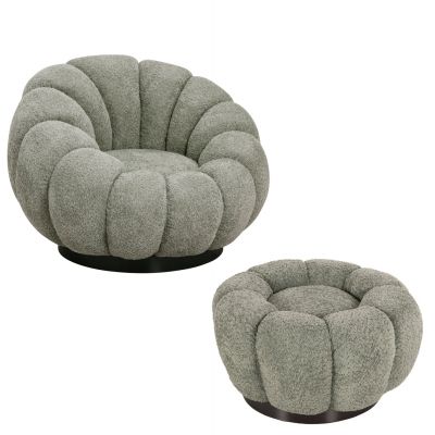 Fotoliu cu taburet TEROMA BOUCLE - Verde menta