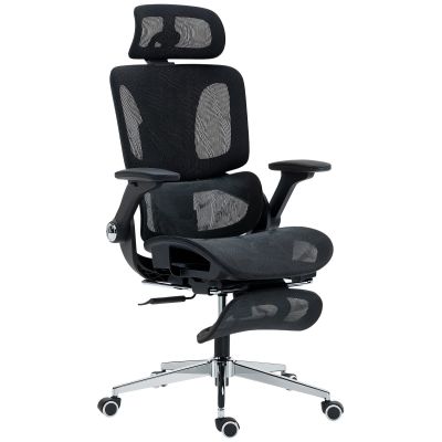 HOMCOM Scaun birou ergonomic cu accotoare 4D, tetieră și adâncime a șezutului reglabile, plasă, negru | Aosom Romania