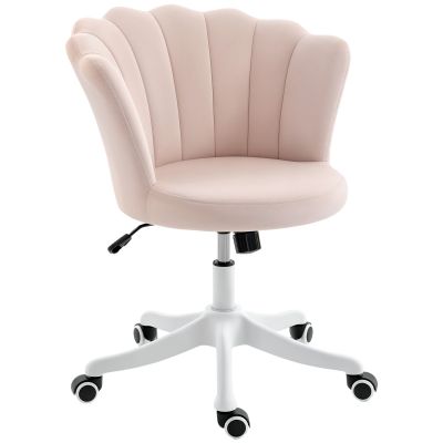 HOMCOM Scaun de birou din catifea, scaun pentru coafor cu spătar în formă de petală, înălțime reglabilă, 69 x 64 x 80-90 cm, roz | Aosom Romania