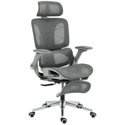HOMCOM Scaun de birou ergonomic cu cotiere 4D, tetieră și adâncime șezut reglabile, plasă, gri | Aosom Romania