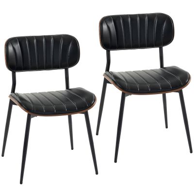 HOMCOM Set de 2 scaune de dining tapițate cu piele sintetică, cu spătar curbat, picioare din metal 49,5x49,5x80 cm, negru și maro | Aosom Romania