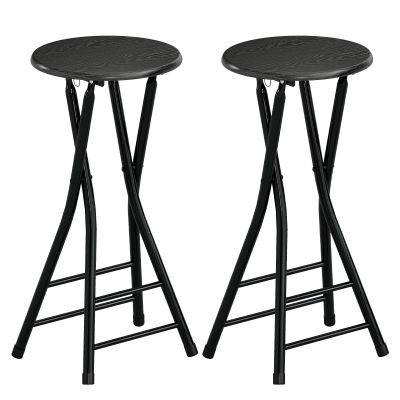 HOMCOM Set de 2 Taburete de Bar Pliabile, Taburete Rotunde cu Două Suporturi pentru Picioare, Cadru din Oțel, Negru | Aosom Romania