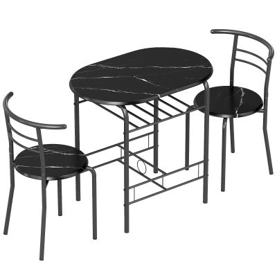 HOMCOM Set Masă Modernă cu 2 Scaune pentru Dining, Set 3 Piese Economisitoare de Spațiu pentru Bucătărie, Balcon, Restaurant sau Bar, Maro și Negru | Aosom Romania