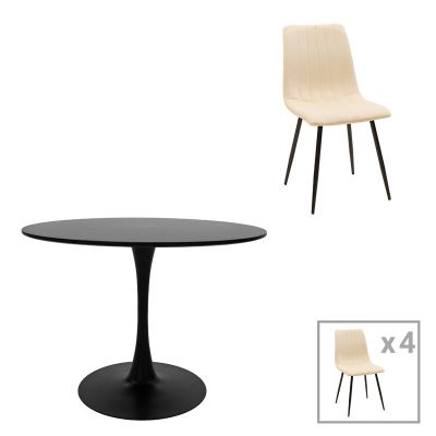 Masă de sufragerie cu functie extensibila Balou-Noor, Set de 5 piese, Negru-Bej, 100x73 cm - Negru