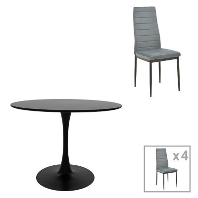 Masă de sufragerie cu set de 5 piese Parker Balou, Negru-Gri, metal/, D120x73 cm - Negru