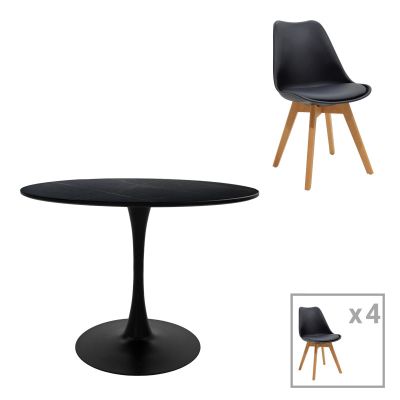 Masă de sufragerie Gaston-Balou I set de 5 -mdf, neagra-Natural, D120x75 cm - Negru