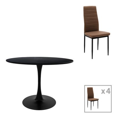 Masă de sufragerie set 5 piese Balou-Parker, Negru-Maro, Lemn și metal, 120x73 cm - Negru