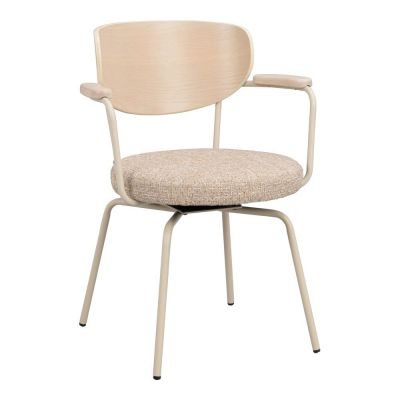 Scaun de dining bej/crem cu cotiere din metal Merrick – Rowico