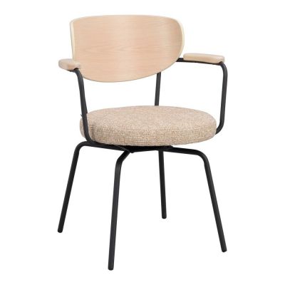Scaun de dining negru/bej cu cotiere din metal Merrick – Rowico