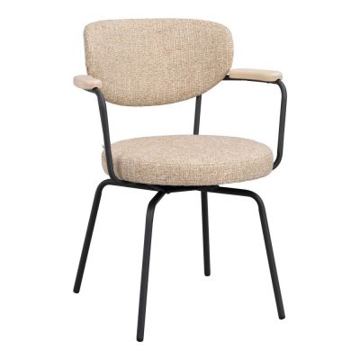 Scaun de dining negru/bej cu cotiere din metal Merrick – Rowico
