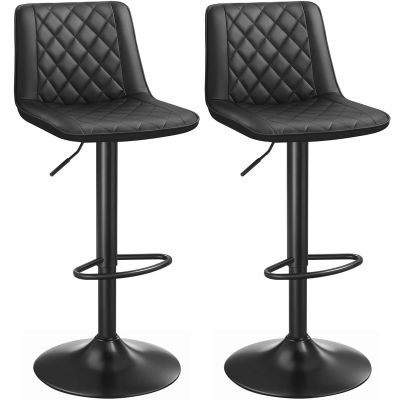 Set de 2 scaune de bar, cu spatar, reglabile in inaltime, tapitat cu PU, 47x51x(89-109)cm, negru