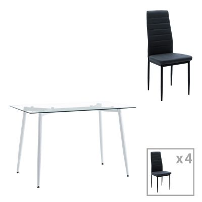 Set de Masa din sticla transparenta Quana-Parker cu 5 piese, picioare  neagra, 120x70x75cm - Negru