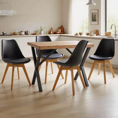 Set de Mobilier pentru Dining cu Funcție Pliabilă Gaston/Zeryin, Lemn Masiv/Metal, 110x70x75 cm, Negru/Natural, 5 Piese
