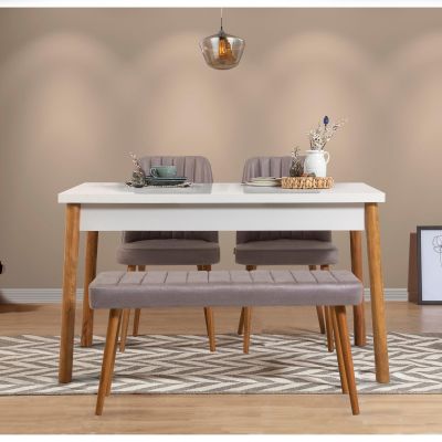 Set Masa Bucatarie si scaune Costas, 4 bucati, Stejar - Alb - Gri, 120x77x75 cm - Alb